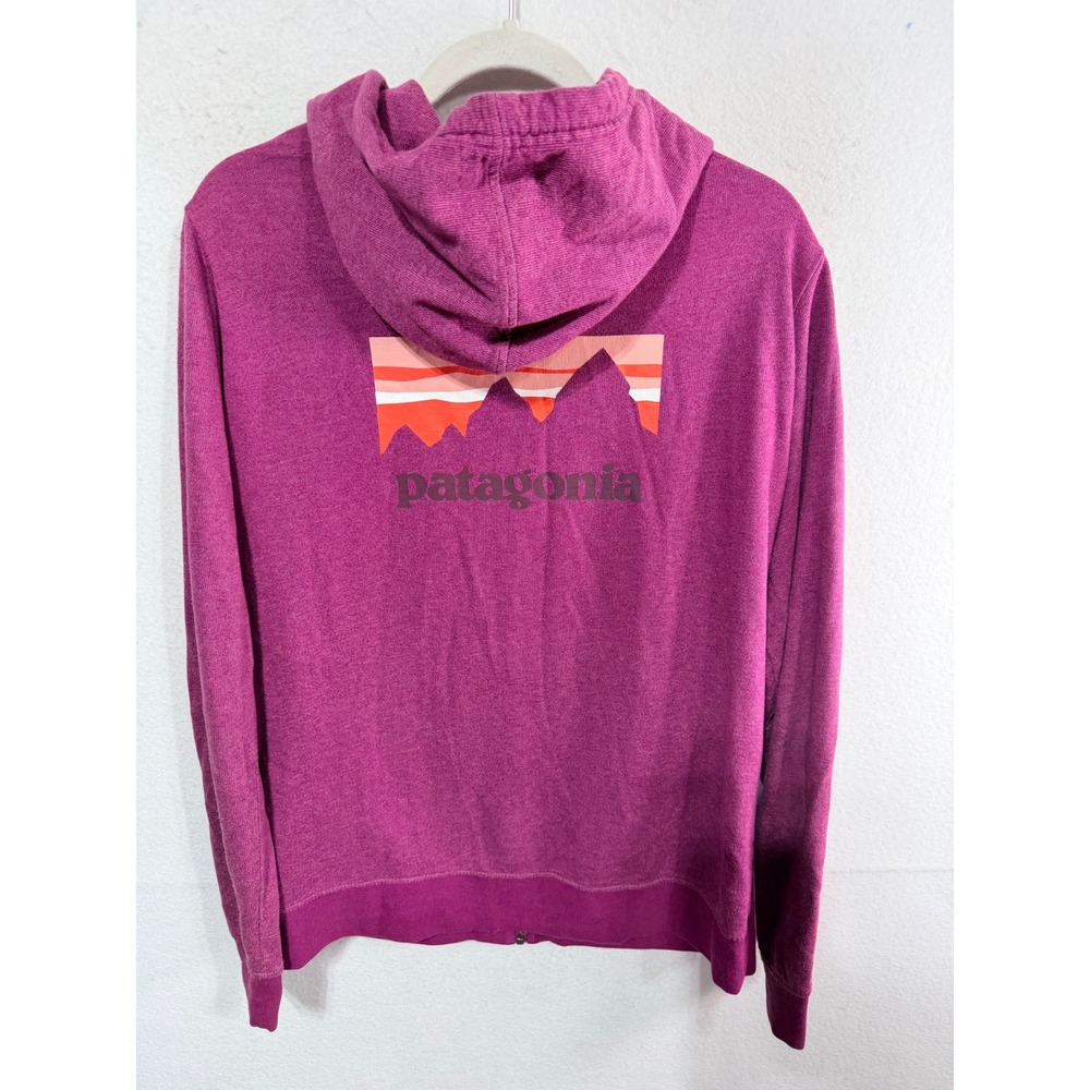 Patagonia Full Zip Hoodie Organic Cotton Graphic Logo Women's Large Purple